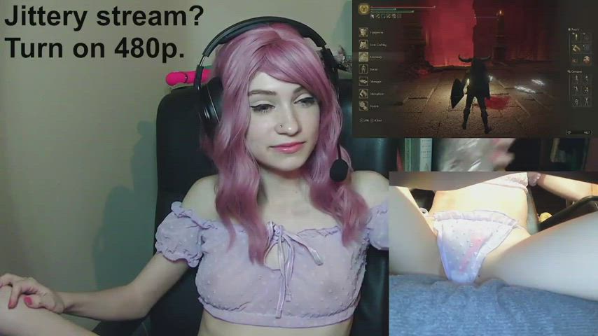 Cute Gamer Girl squeezing her small nipples during her gaming stream