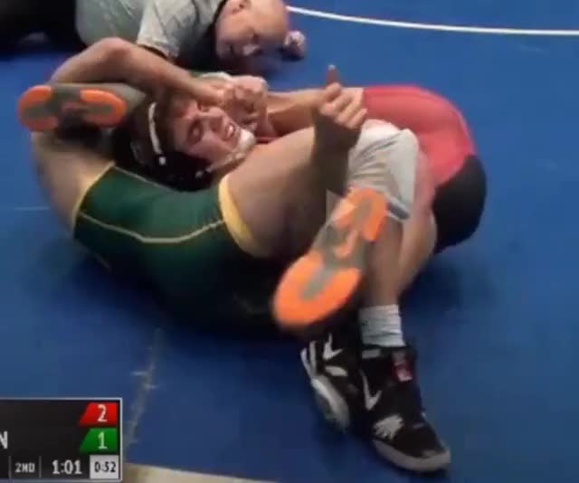 Poor wrestler spread wide and forced to stare at his own taint