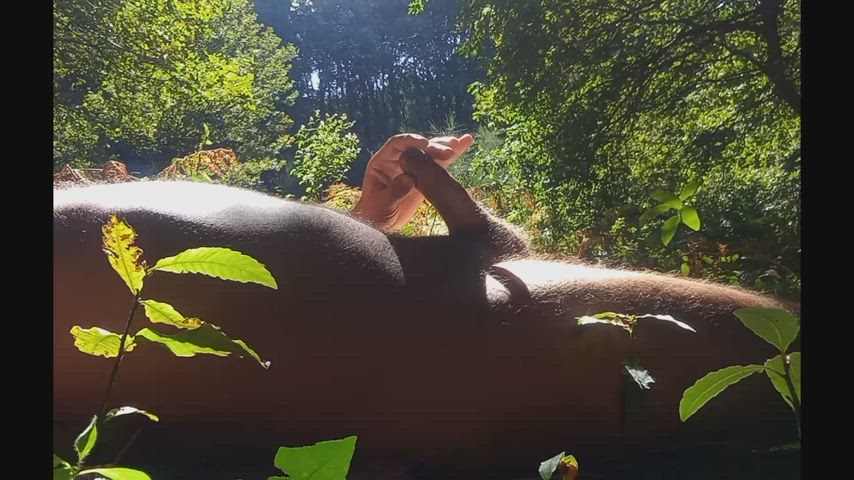sunbath masturbating. forest life