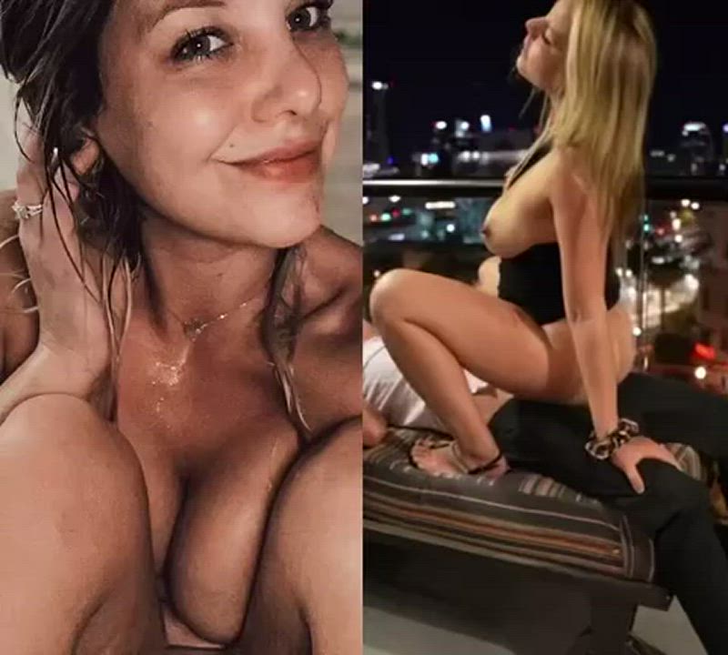 Casual pictures and sextape on balcony collage