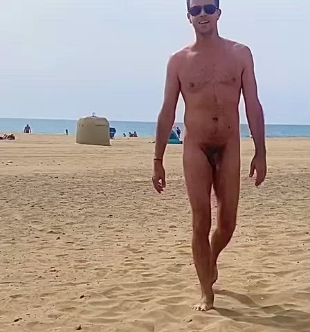 Would you show off your cock like this on the beach?