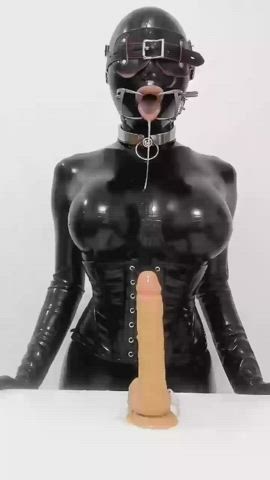 Blindfolded Deepthroat Dildo Gagging Latex Sloppy clip