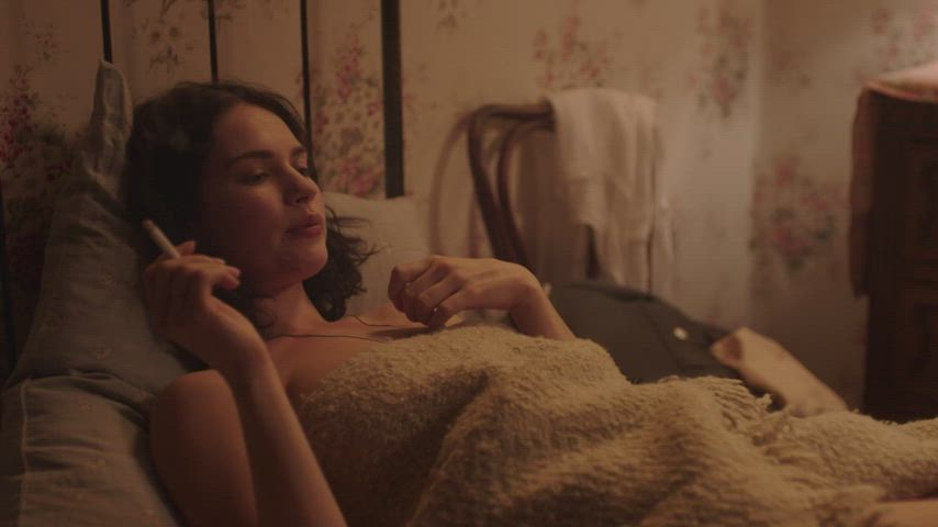 cleavage lily james smoking clip