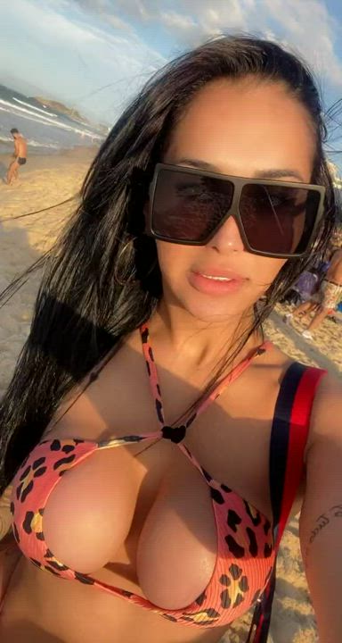 Beach Bikini Cleavage Close Up Glasses Mariana Pink Pretty Public Selfie Tanned Trans