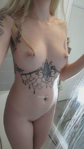 alt boobs natural tits nipple piercing petite pierced shower tattoo tits tattedphysique