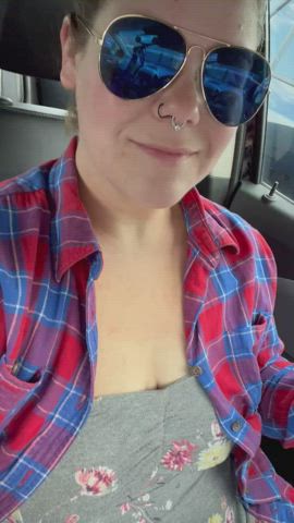 areolas boobs exposed flashing hotwife milf nipple piercing public bbw curvy selfie