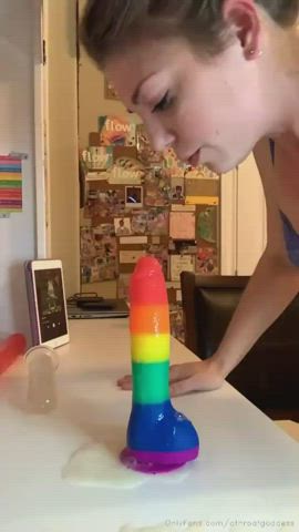 deepthroat dildo gag reflex gagging girlfriend homemade sex toy clip