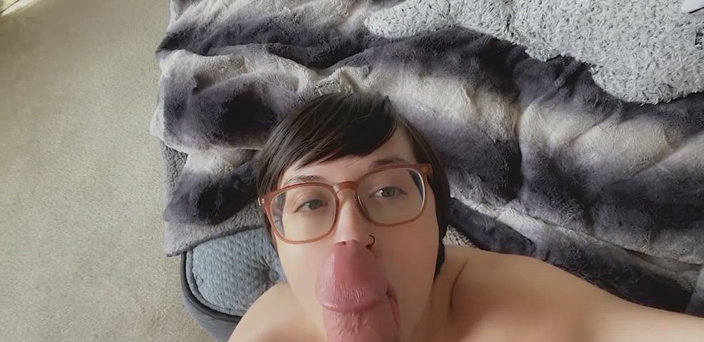 blowjob cum cum in mouth cumshot facial facial expression glasses cumslut clip