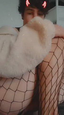 cute femboy fishnet lingerie nsfw sissy clip