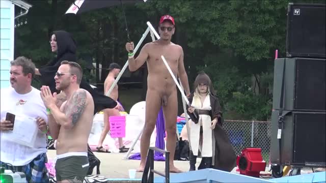 Sexy little person (27) has a lightsaber battle and gets naked