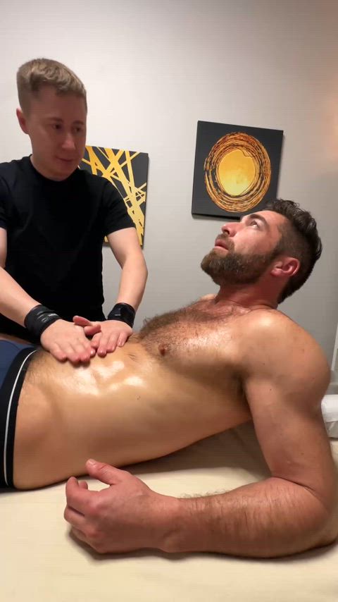 Giving the best massage to this hot hairy daddy