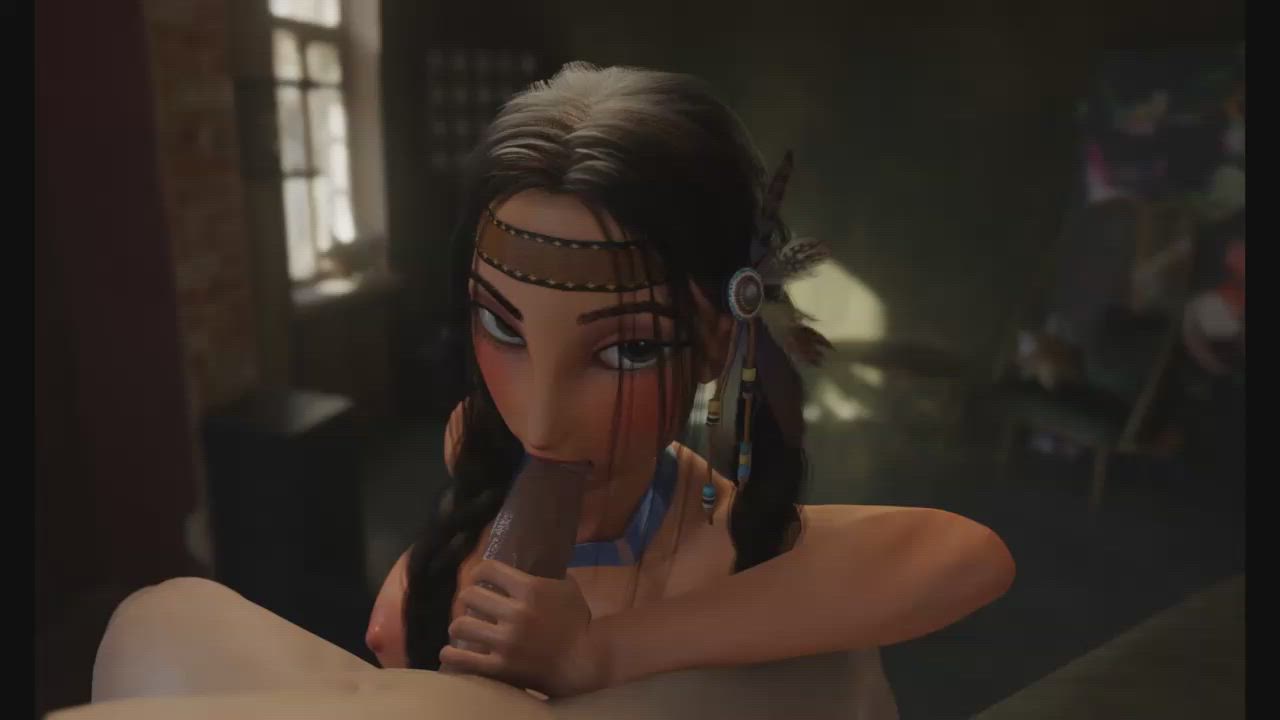 3D Animation Blowjob Cum Cum In Mouth Eye Contact Oral Orgasm Pocahontas Jones clip