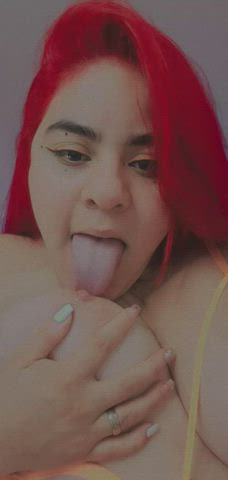 bbw big nipples big tits curvy latina licking nipples redhead tongue fetish clip