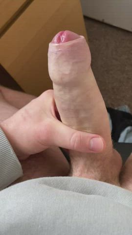 Squeezing it out of my thick, uncut cock