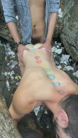 anal bareback blowjob gay hairy cock no condom oral public tattoo clip