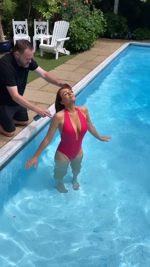 actress big tits brunette celebrity cleavage natural tits swimming pool swimsuit