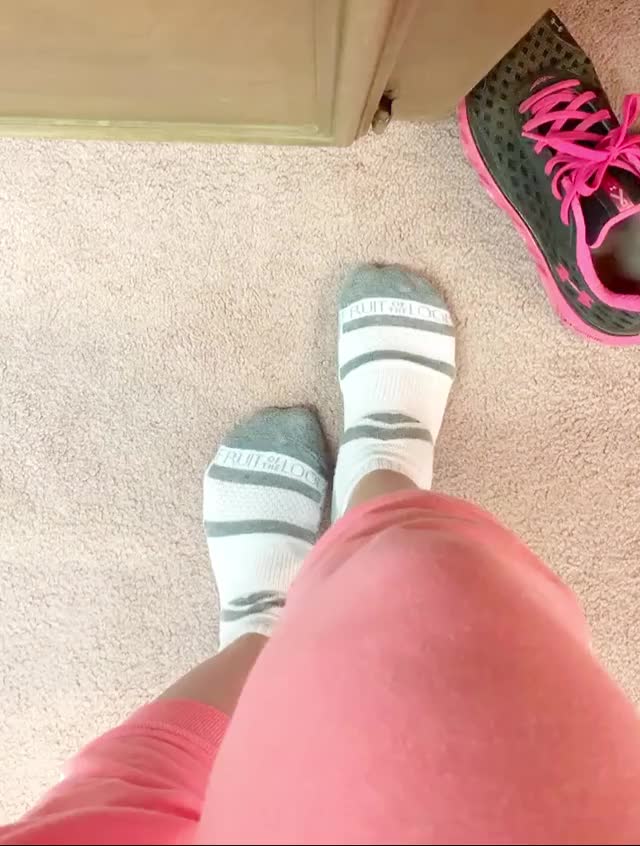 Taking off my sweaty post workout white ankle socks