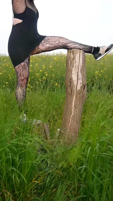 Relaxing leg stretching in beautiful nature. Wanna do some nudity yoga togerher?