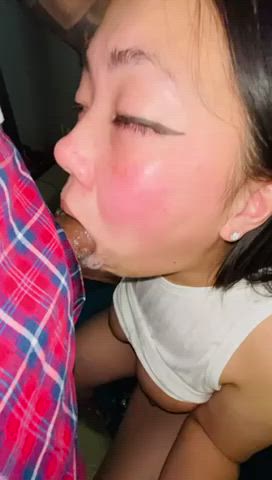 Asian slut slobbing all over that bbc making it spit cum all over her face