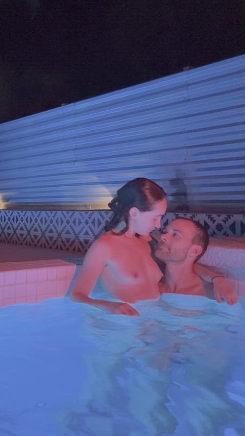 Enjoying a night in the hot tub