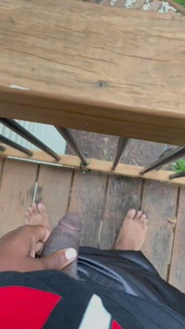 Pissing off the second floor balcony with a house full of roommate asleep