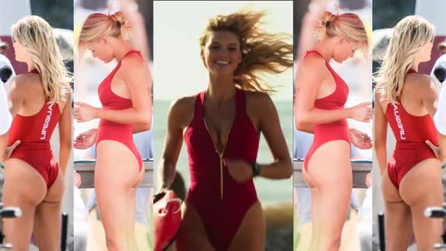 Kelly Rohrbach - Baywatch - split-screen, mini-loop edit of her running on beach,