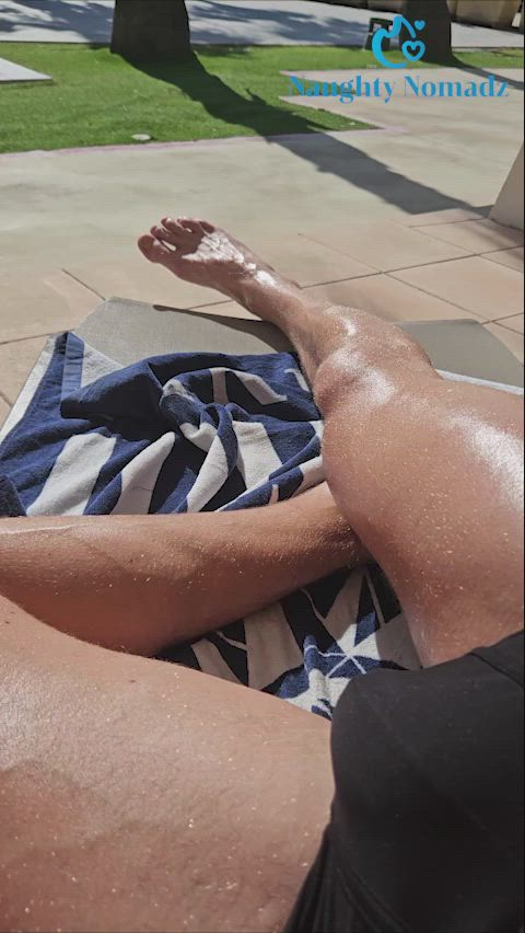 Sunning ourselves on our swinger vacation in public [F][M]