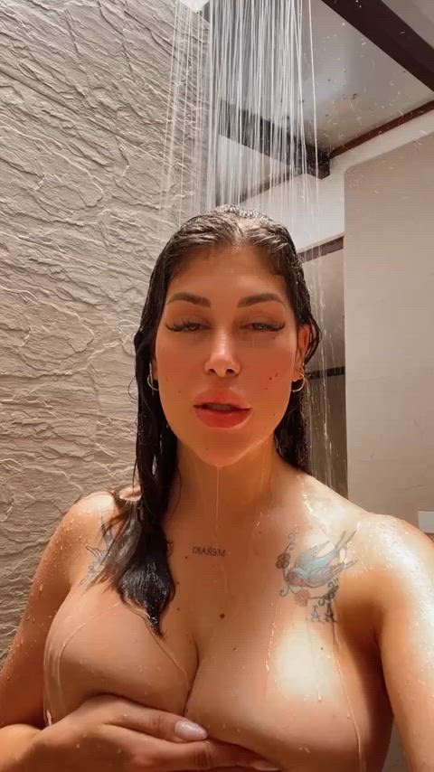 big tits boobs latina public sensual shower tattooed tongue underwater wet clip