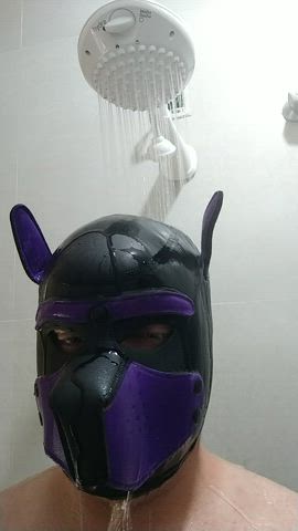 fetish mask puppy shower clip