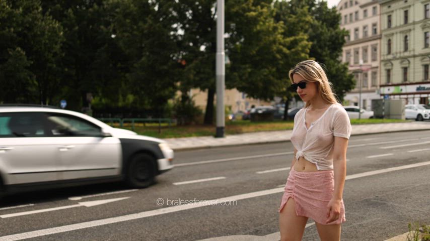 Beautiful Cassandra wearing a white sheer top in public 😍