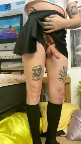 alt femboy girl dick goth knee high socks skirt tattoo tease trans clip