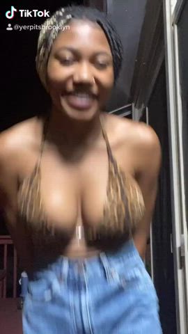 Big Tits Cleavage Cute Dancing Ebony Jiggling Teasing TikTok Vertical clip