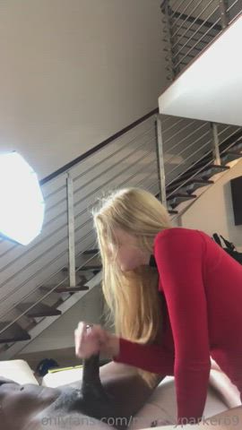 bbc blonde blowjob handjob interracial teasing teen clip