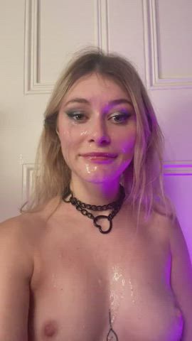 alt blonde british cumshot facial fishnet messy small tits clip