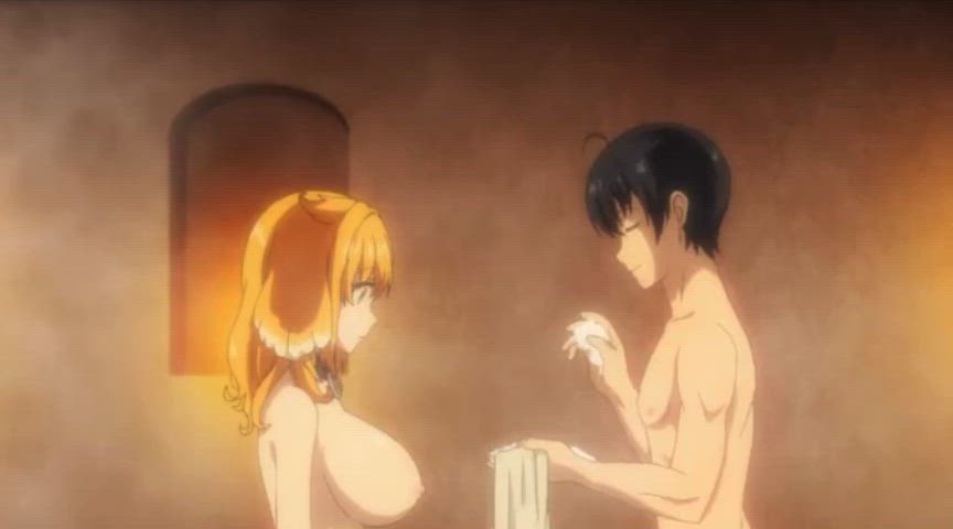 animation collar groping hentai master/slave monster girl nsfw rubbing soapy clip