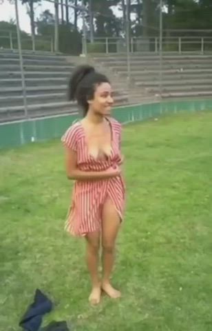 Guy records girlfriend doing a naked dare, streak around a baseball diamond with