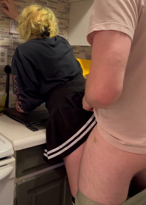 my friend couldn’t resist my ass in that skirt so he bent me over the sink and