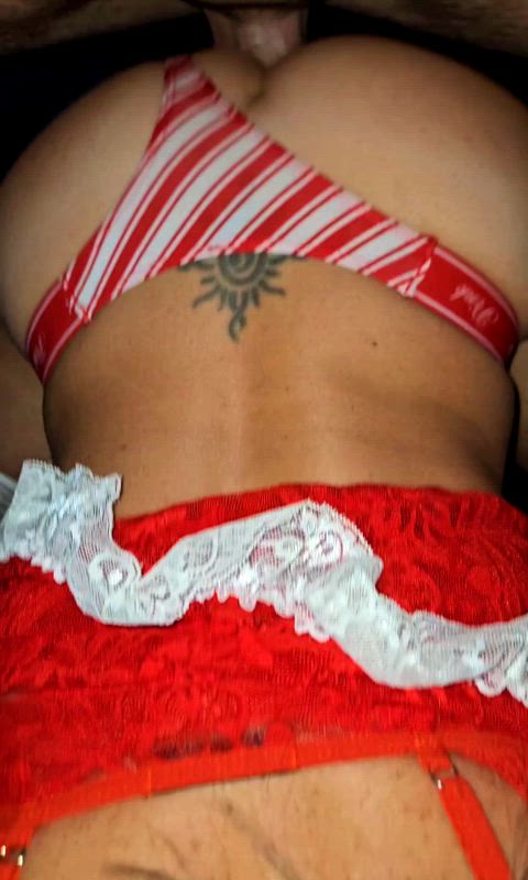 Fucks me deep then just let's the cum drip down my candy cane thong