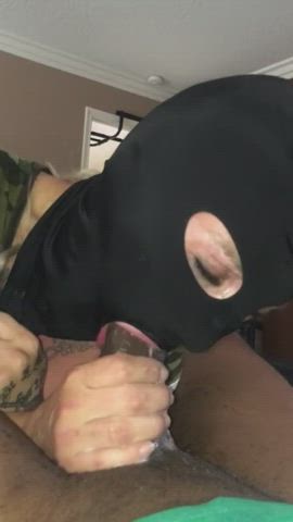 BBC Blowjob Deepthroat Interracial Mask Saliva Slave Sloppy Submissive clip