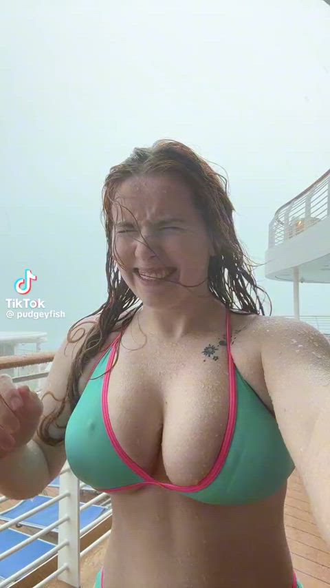 big tits bikini boobs natural tits redhead sideboob teen tiktok tits tik-tok clip