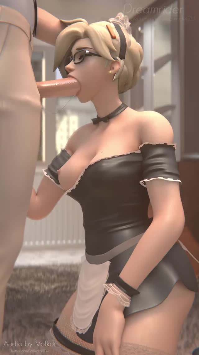 Mercy giving a sloppy blowjob on her knees - Overwatch Porn - iRule34