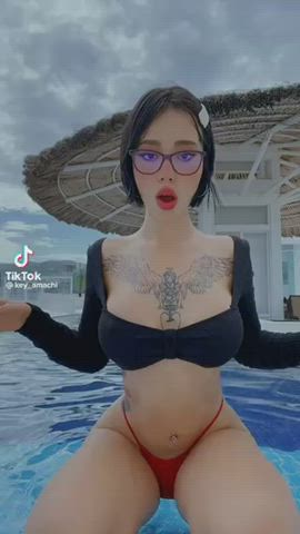 21 Years Old Bikini Latina Outdoor Swimming Pool Tattoo TikTok Tits Twerking clip