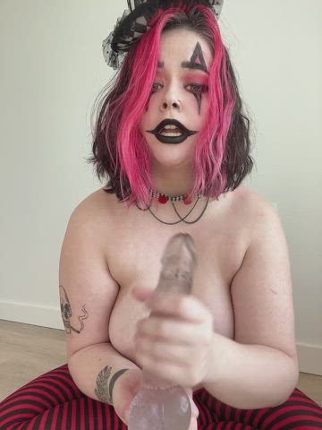 big tits cosplay dildo goth handjob tongue fetish clip