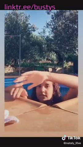 Spanish teen with big tits in pool