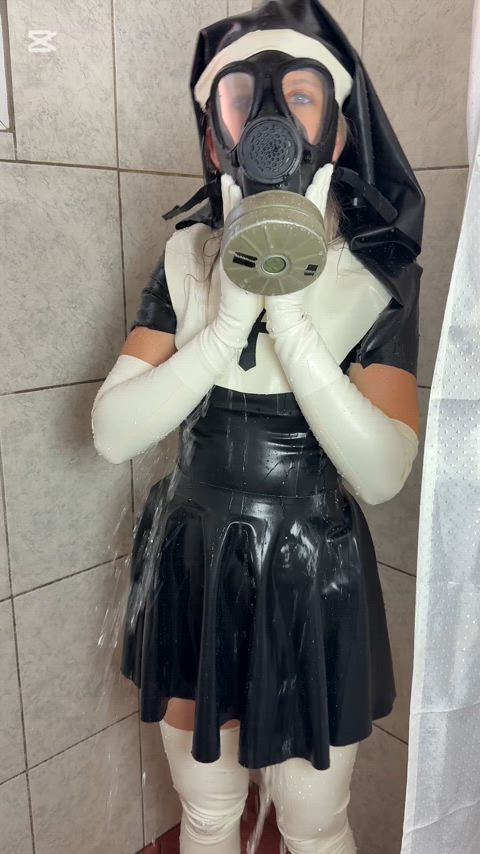 Gas Mask in latex nun