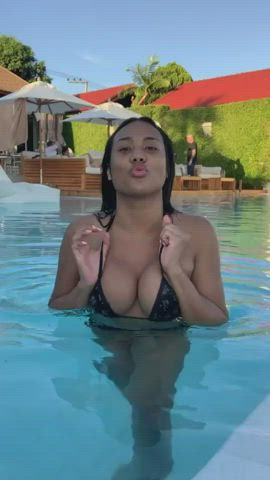 Blue Eyes Cleavage Clothed Swimming Pool Teasing Trans Wet clip