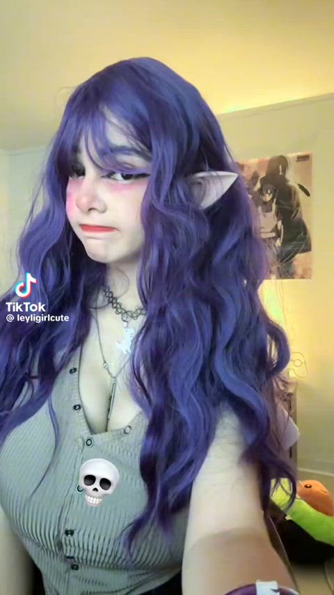 elf cosplay girl purple hair ears