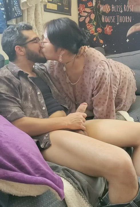 He gives me a deep kiss before I take his cock down my throat