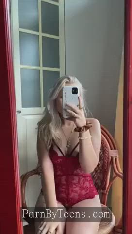 Great blonde teen wants to show more, should she?