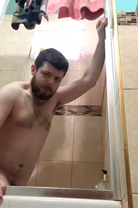 On my knees jerking off in the shower